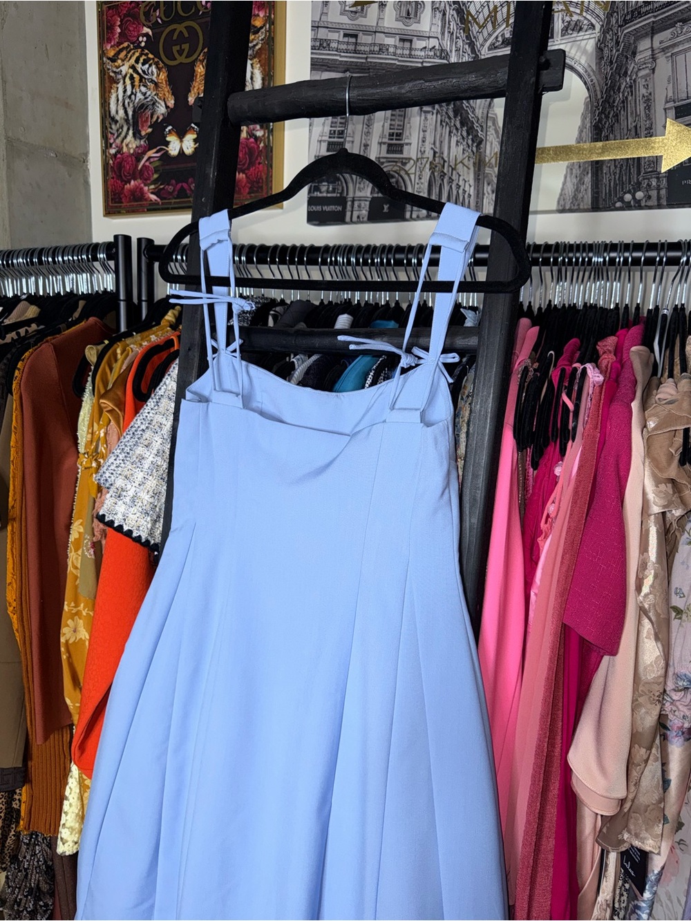 Oh Polly Isadora Blue Bow Detail Pleated A Line Midi Dress Womens 6 New NWT - Picture 9 of 9